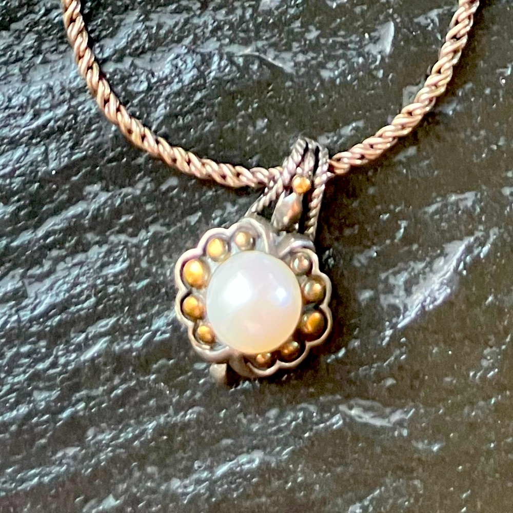 SALE! Genuine Pearl in 18k Y/G & Sterling Pendant